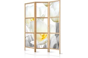 murando - Biombo Flores 135x171 cm 3 Paneles Lienzo de Tejido no Tejido Tela sintética Separador Madera Design de Moda Hecho a Mano Deco Home Office Japón b-C-0395-z-b