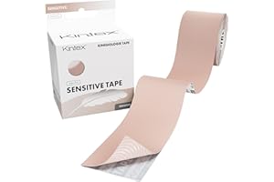 ‎KINTEX Kintex Kinesiologie Tape Sensitive, 5 cm x 5 m, hautfreundliches & wasserfestes Kinesiologie Tape, Physio Tape für sensible Haut, Medizinisches Tape (Beige)
