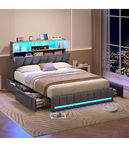 Lit Double Avec Rangement YEHTOKHOME 140x190 Cm - Tiroirs Et Coffre Hydraulique, Velours Gris, Sans Matelas