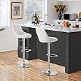 Yaheetech Bar Stools Set of 2, Height Adjustable Swivel Stools Chair with Backrest, Footrest for Breakfast Counter Home Kitchen, White