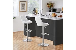 Yaheetech Bar Stools Set of 2, Height Adjustable Swivel Stools Chair with Backrest, Footrest for Breakfast Counter Home Kitchen, White
