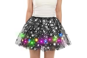 DGSHIRLDJO Gonna in Tulle da Donna, Gonna di Tulle con luci LED Stelle Paillettes Sottoveste Adulto Halloween Carnevale Partito Costume