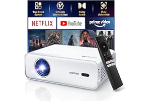 Aurzen EAZZE D1 Proiettore intelligente Supporta 4K con WiFi e Bluetooth, licenza ufficiale Netflix, messa a fuoco automatica e Keystone, audio DoIby, zoom, film 1080P nativo,Bianco