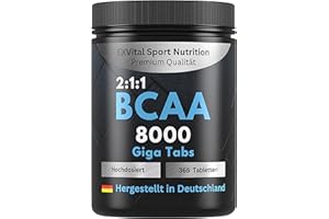 ‎EXVITAL BCAA 8000 Giga Tabs - 365 vegane Tabletten, hochdosiert mit 8000mg BCAA pro Tag - im optimalen Verhältnis 2:1:1 - Aminosäuren Komplex aus Leucin, Isoleucin & Valin - laborgeprüft
