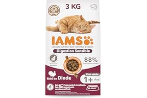 IAMS Sensitive Digestion Aliments secs pour Chats avec Dinde - Nourriture sèche pour Chats avec estomac Sensible à partir de 1 an, 3 kg