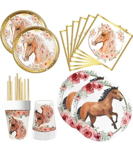 Junapack Lot de 12 cartes d'invitation pour anniversaire d'enfant et fille cheval avec 12 enveloppes, 12 sachets / naturel, 12 autocollants