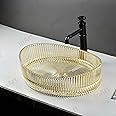 InArt Luxury Gold Glass Basin 50x37x14cm - Oval Countertop Wash Basin with Glossy Finish, Easy Clean, Modern Style for Bathrooms & Living Rooms (Gold 1)