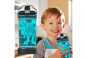 ANYWIN Dinosaurier 3D Wasserflasche für Kinder, beleuchtete Jungen Water Bottle, beleuchteter Reisebecher–Tritan, BPA-frei, leicht zu reinigen und Tragegriff, 14 oz, Geburtstags und Weihnachtsgeschenke