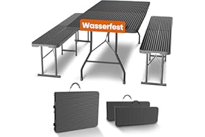 NewHabitat I Kunststoff Bierzeltgarnitur Klappbar I 3er Set, Tisch + 2 x Bank mit Tragegriffe, Biertischgarnitur, Festzeltgarnitur, Bierbank klappbar, HxBxT: 75x180x75 cm (Schwarz)