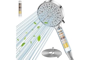 Cobbe Soffione Doccia con Filtro a 20 Fasi, Soffione Anticalcare con Tubo da 1,5M, Soffione Doccia ad Alta Pressione e Risparmio Idrico con 6 Tipi di Getti (Cromato)