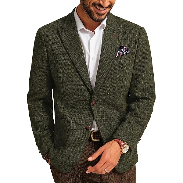 PJ PAUL JONES Sakko Vintage British Blazer voor heren, 2 knopen, businesspak, tweed colbert, legergroen, S PJ PAUL JONES Sakko Vintage British Blazer voor heren, 2 knopen, businesspak, tweed colbert, legergroen, S