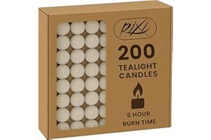 RIXI RIXI Unscented Tea Lights,8 Hour Burn Time (3.8cm D x 1.8cm H),Smoke-Free,Clean Bright Flame – Long-Lasting Wax Tealight Candles, Ideal for Weddings,Home Décor,Aromatherapy (Pack of 200)