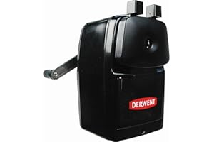 Derwent - Taille-Crayon Manuel à Manivelle, pour des Mines Très Pointues, Réservoir Coulissant & Pince de Bureau, Qualité Professionnelle, 2302001