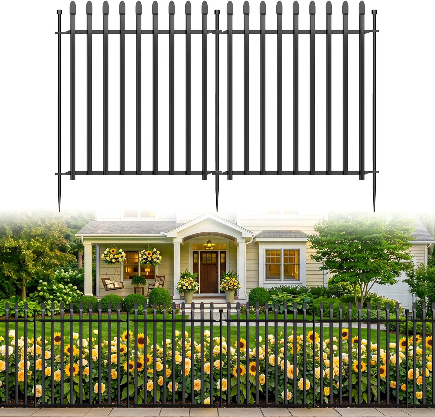 Kingido 10 Panels No Dig Decorative Garden Fence, 101 cm (H) x 671 cm (L) Rustproof Metal Temporary Fencing, Outdoor Animal Barrier Dog Fence for Yard, Patio, Border, Flower Bed & Landscape