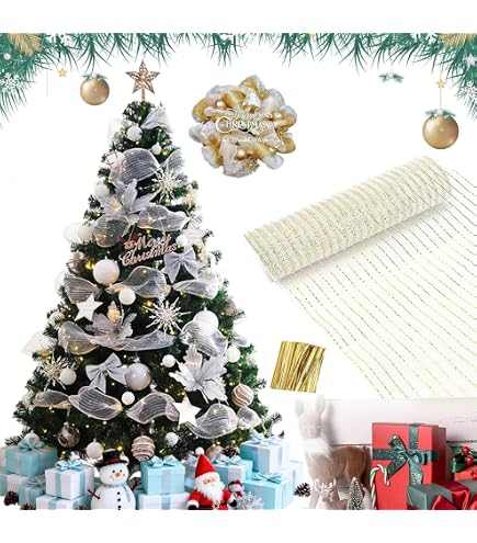 Ghirlanda Albero di Natale, 6 Pezzi 2M Ghirlanda Orpelli Natalizia, Scintillanti Ghirlande Metalliche, Ghirlanda Albero di Natale per Interni e Estern (Oro, Argento,verde
