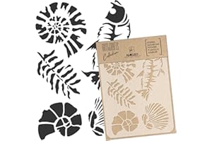 NAKLEO Stencil di Pittura Artigianato, A5 15x21cm Fossili Ammonite Giurassico, Fai da te Modelli Plastica e Riutilizzabili, Arte Scrapbooking Geometrico Decorazioni Casa, Pareti Muro Legno Mobili