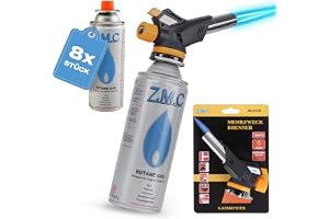 Z.M.C Gasbrännare bunsbrännare 1,3 kW + 8x patroner 227 g Piezo 1300 grader