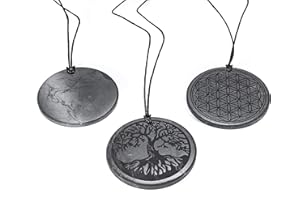 SN NATURSTEIN UG - Set Colgante Shungit 1 x Árbol de la Vida, 1 x Flor de la Vida, 1 x Disco 50 mm | Gema y Piedra Curativa de Carelia