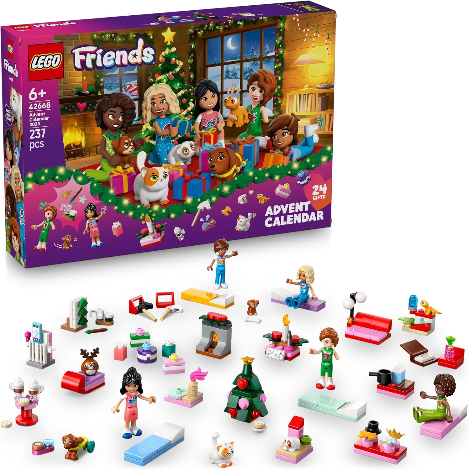LEGO Friends Calendario de Adviento 2025 para Niñas de 6+ Años - Juguete para la Cuenta Atrás de Navidad con 24 Sorpresas Inc. 5 Mini Muñecas, 5 Figuras de Animales y Accesorios Adorables 42668