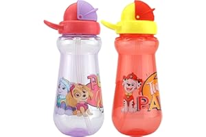 HOVUK Paw Patrol 2Pk Purple and Red Straw Sipper 340ml Trinkwasser-Plastikflasche für Unisex-Kinder ab 6 Monaten