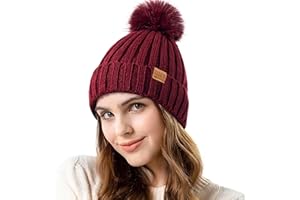 REDESS Womens Winter Knitted Beanie Hat Warm Fleece Lined with Pompom Cap Thick Slouchy Snow Knit Skull Cap
