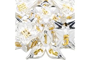 ARUOHHA DND Metal Dice Set Silvery Leaf Golden Numbers Design Polyhedral Dragons Dice with Box, 7PCS Dungeons D and D Dice RPG Role Playing Games D20 D12 D10 D8 D6