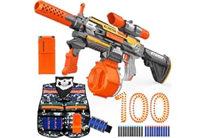 XMIFER Pistola giocattolo automatica per Nerf Guns, pistola giocattolo da cecchino con cannocchiale, kit gilet tattico con 100 proiettili, regalo di armi giocattolo per bambini di 8-12 anni