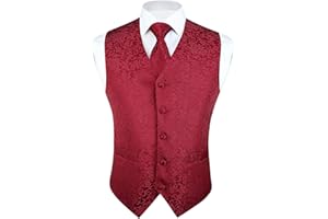 HISDERN Męska kamizelka paisley, kwiecista, żakardowa, krawatowa poszetka, na ślub, przyjęcie biznesowe, dopasowana kamizelka, zestaw, rozm. XS–6XL