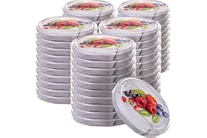 KADAX Lot de 50 couvercles à visser - Diamètre 82 mm - Métal - 6 dents d'encliquetage - Remplacement bocaux conserves - Motif baies