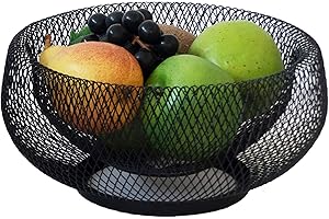 kela Marlo - Elegante cesto per frutta in metallo con intreccio a maglia fine, ciotola decorativa, cestino in cesto, colore: nero