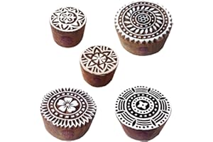 ROYAL KRAFT Asian Shapes Round and Flower Wood Blocks for Printing (Set of 5)