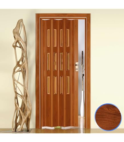 Puerta Plegable De PVC Con Cristal - Blanco, 82x220 Cm, Reversible, Regulable En Altura Y Longitud, Fabricada En Italia