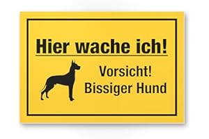 ‎KOMMA SECURITY Komma Security Hier wache ich Vorsicht bissiger Hund - Hunde Schild Hinweisschild Gartentor Gartenzaun - Türschild Haustüre Warnschild Abschreckung Einbruchschutz - Achtung Hund