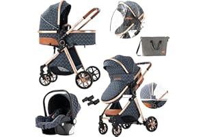 Doraystar Passeggino 3 in 1, Passeggino Trio con Due Modalità di Spinta Reversibile, Trio Passeggino Neonati con Design Pieghevole in Un Clic, Trio Neonato con Grande Nacelle Comoda (V9 Blue)