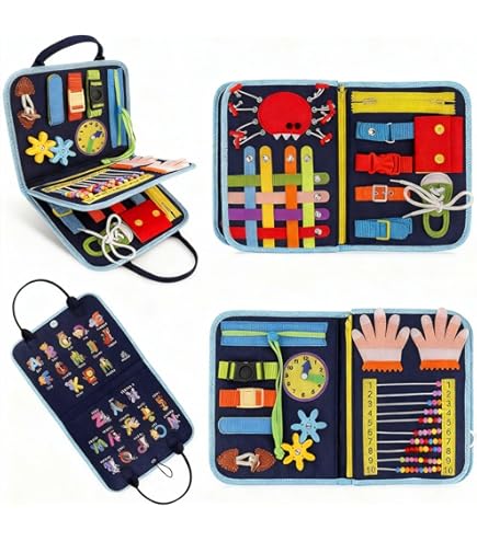 Celley Fidget-schort voor dementie, sensorisch activiteitsschort voor senioren, handtherapie voor hersenstimulatie en ontspanning, rood