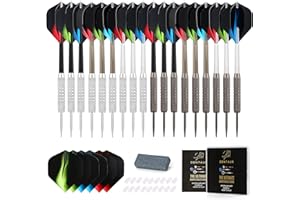 centaur 18 Pack Steel Tip Darts, Professional 18 Grams Metal Dart Set with 3 Color Premium PVC Shafts and 24pcs PET Flights and Dart Case, Beginner or Professional Darts