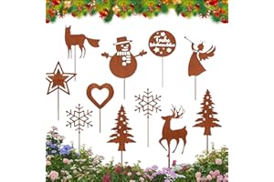 HUIKUANGEU In Metallo Arrugginito,11 Pezzi Decorazione da Giardino in Ruggine,Arrugginito da Giardino,Natalizi per Corona dell'Avvento Addobbi di Natale,Decorazione per Giardino Terrazza Balcone Vaso da Fiori