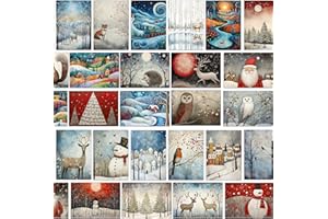 THE LAZY PANDA CARD COMPANY Lot de 30 cartes de Noël avec enveloppe - Paysage de Noël magique - Cartes pliantes - Cartes de vœux de Noël