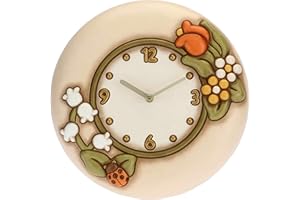 THUN, Orologio da Parete con Coccinella Portafortuna in Ceramica Decorata a Mano, Linea Country, 22.2x4.7x23 cm h