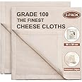 eFond 2-Pack Cheese Cloths for Straining, 50x50cm Squares with Hemmed Edges, Grade 100 Ultra Fine Reusable Muslin Cloths, Unb