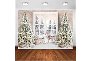 Avezano Winter Christmas Backdrop Forest Window Christmas Tree Gifts Photography Background Merry Xmas Kids Family Party Banner Decorations (7x5ft)