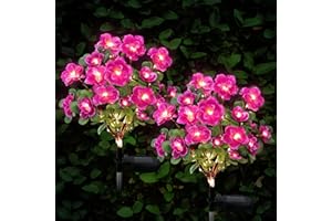 FWLWTWSS Solar Lights Outdoor Garden - 2 Pack Rhododendron Solar Garden Lights, Garden Lights Solar Powered Waterproof with 21 Small Rhododendron Flowers, Garden Ornaments Outdoor (Purplr-Warm Light)