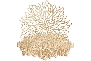 wiipara 6er Set Goldene Platzsets Tischsets Abwaschbar, Moderne PVC Platzdeckchen Rund Weihnachten Dekorative Tischunterlage Esstisch Platzteller Platzset Rund für Zuhause Hochzeit Hotel(Ø38cm, Gold)