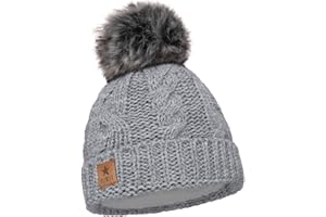 ELIMELI Kinder Mütze für Mädchen warme gestrickte Wintermütze mit Kunstfell Bommel Perfekt Beanie für Winter und Herbst 17208