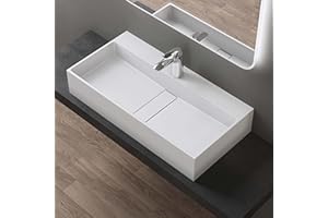 doporro Lavabo sobre encimera 80x40x14cm de diseño Colossum6028 lavabo en blanco mate de fundición mineral con 1 orificio para grifería