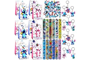CLVSYH Stitc-h Cadeau d'anniversaire pour Enfants, 12Pcs Bracelet à Gifles+12Pcs Porte-clés de Stit-ch+12Pcs Stit-ch Sac de Fête d'anniversaire+50Pcs Stitc-h Autocollants, Cadeau pour Fête d'anniversaire