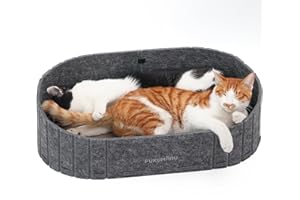 FUKUMARU Cat Scratcher, 24 Inch Sofa Shape Cat Scratching Couch, Reversible Detachable Kitten Scratching Board Pad, Round Scratcher Refill, Scratcher Bed for Indoor Cats, Dark Grey