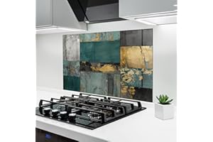 ARTHUB® Crédence de Cuisine en Verre 60x80 cm, Golden Green Painting | Protection Contre Les éclaboussures, Revêtement Mural en Carreaux, Plaque en Verre, Verre trempé, Abstrait