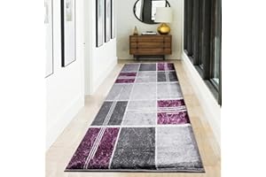 Rugs Inn Box Runner Rug - Luxury Hallway Carpet Mat, Solid Non Shed Dense Pile Thick Rug for Living Room, Bedroom Bedside Floor- Purple, 80 x 150 cm