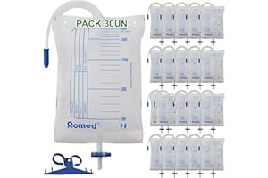 ROMED HOLLAND ROMED Bolsas de Orina 2 Litros Transparentes - Pack de 30 Unidades | Colector Urinario con Tubo Flexible de 90 cm y Válvula Anti-Reflujo | Diseñadas para Incontinencia en Hombre y Mujer